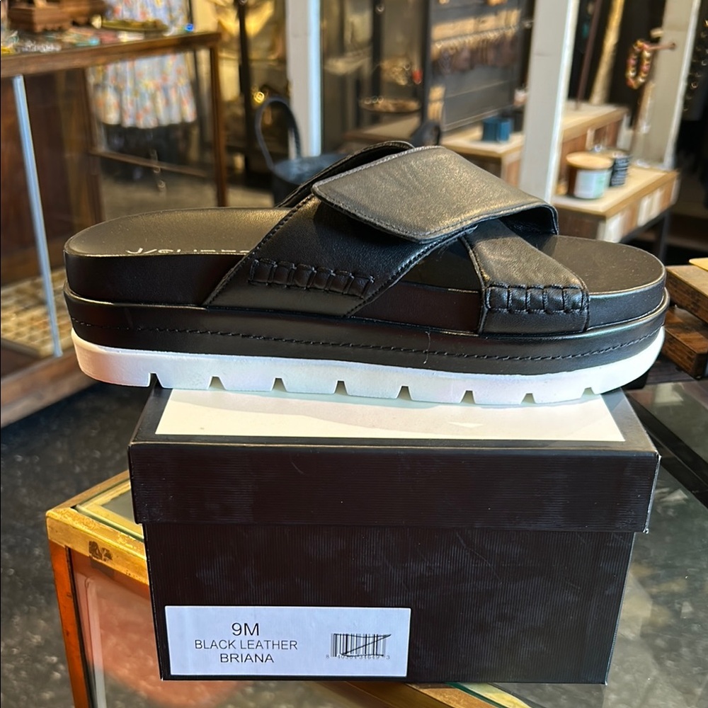 J Slides Black Leather Slide Sandals NIB Retail $178